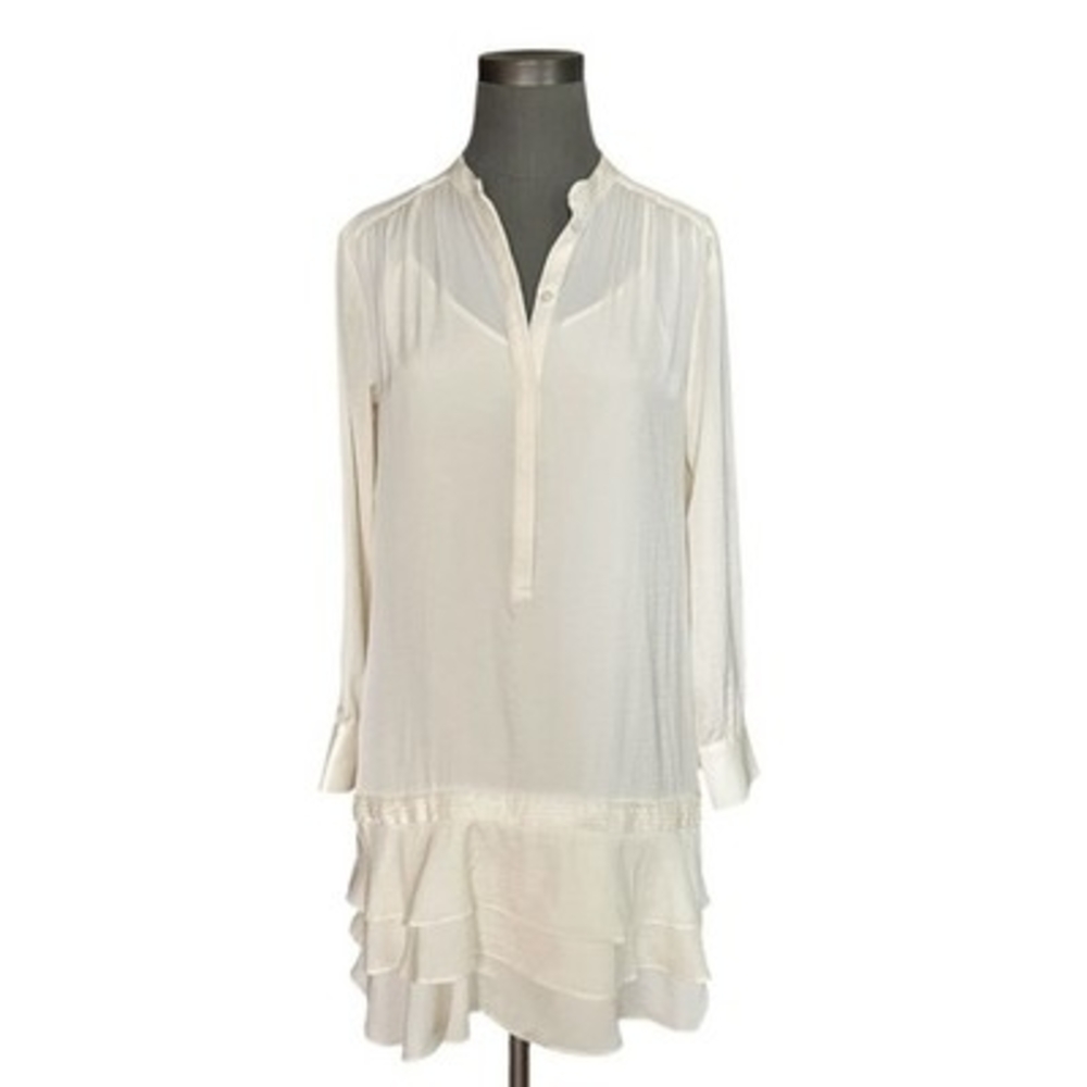 Banana Republic Ivory Tiered Ruffle Hem Tunic Dress Long Sleeve Button Size 4 VG - Picture 3 of 8